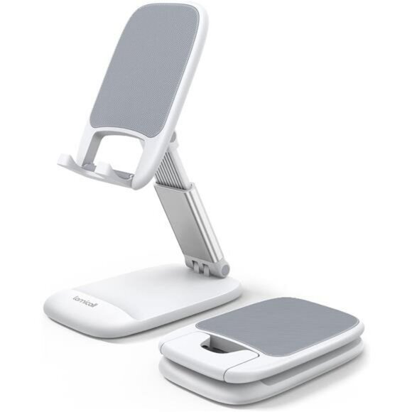 Adjustable White Phone Stand Desk Holder Foldable Gift for iPhone Android - Picture 1 of 7